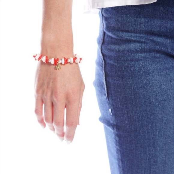 LELE SADOUGHI Riviera Red Coral & Pearl Stretch Bracelet - Picture 2 of 4